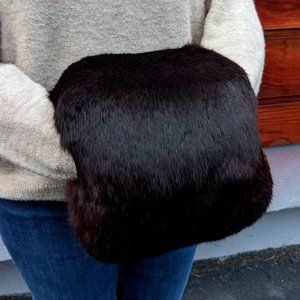 Vintage rabbit fur muff with wrist strap